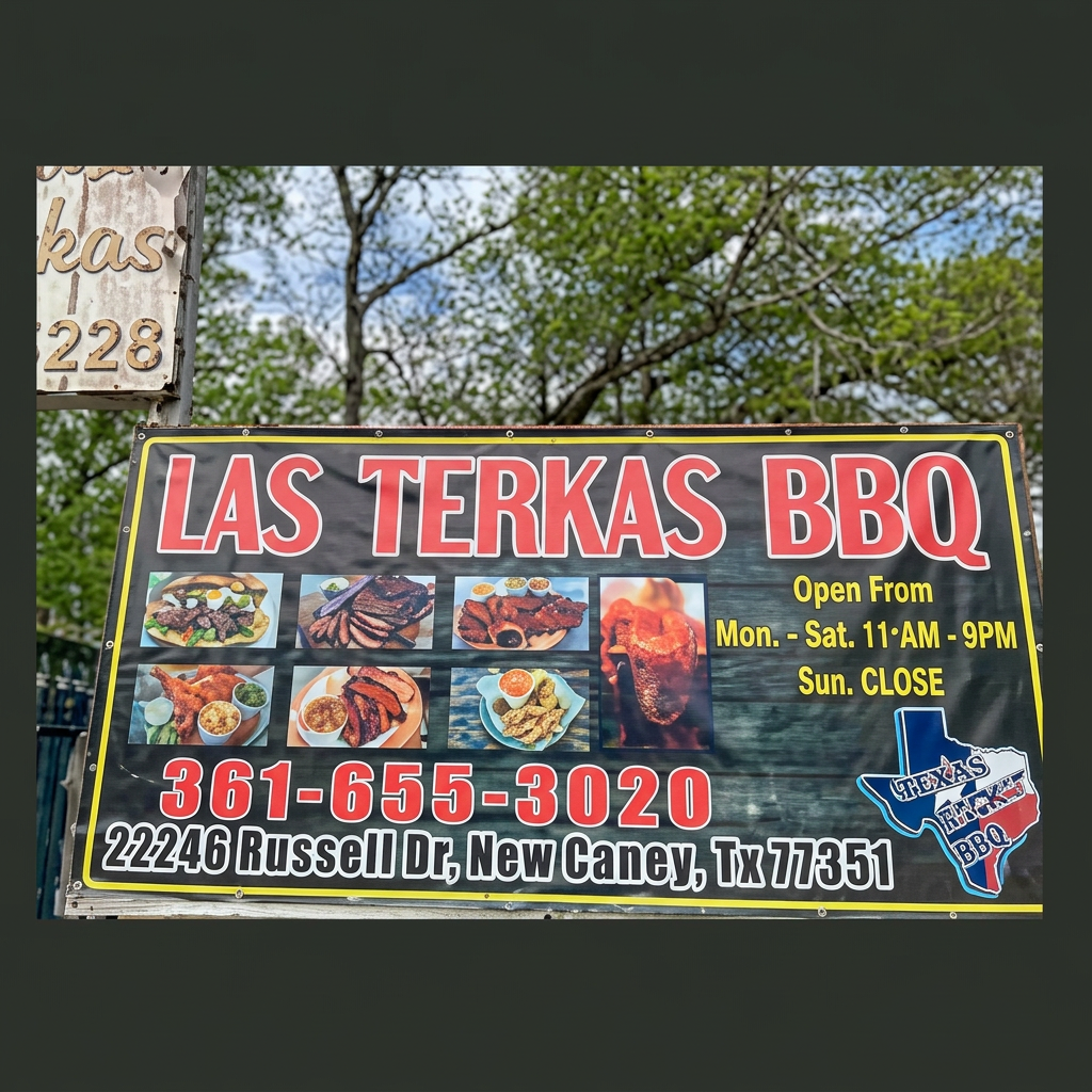 Las Terkas BBQ restaurant storefront in New Caney, TX